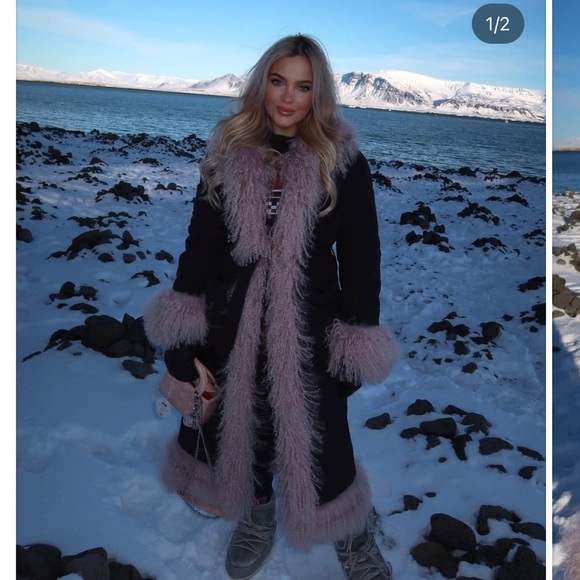 Charlotte Simone Black Puffer Coat with Pink Mongolian Fur Trim - Picture 11 of 16